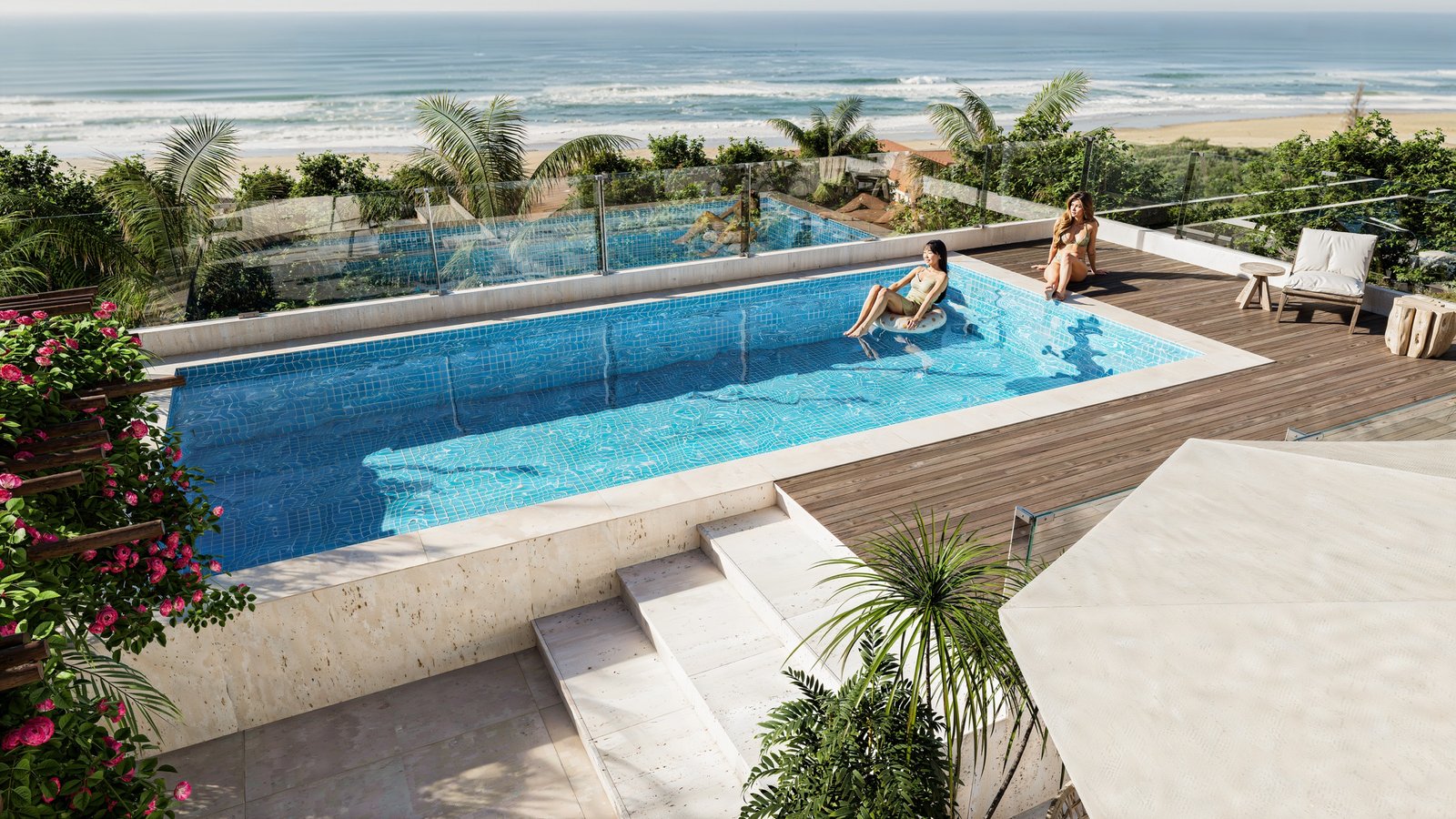 Piscina en la terraza de Ocean Boutique frente al Caribe