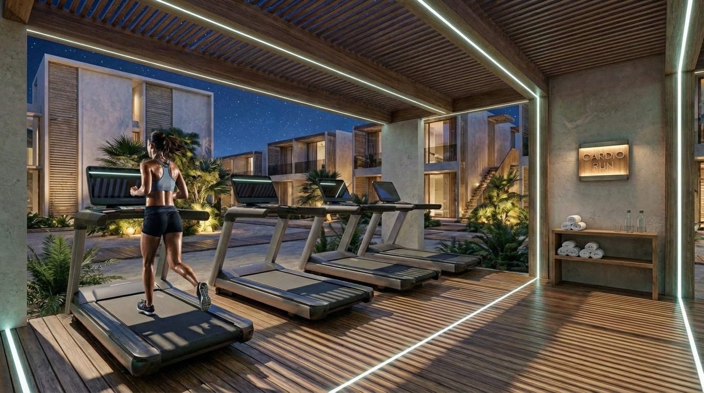 Gimnasio de cardio con vista al proyecto Ocean Wellness
