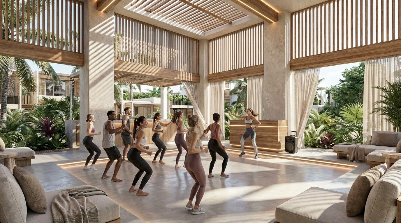 Salón abierto para actividades grupales en Ocean Wellness